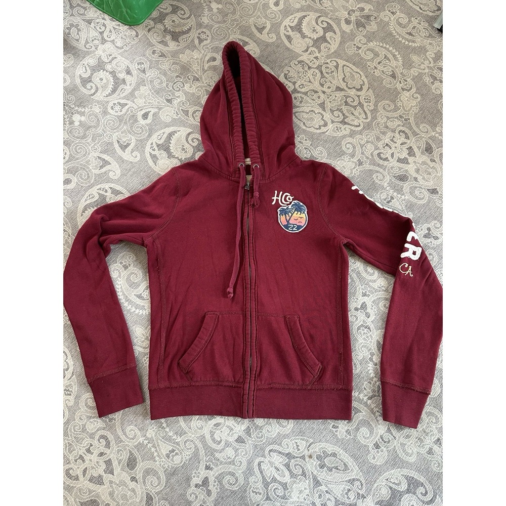 Hollister Women's Jacket Size M Y2K Full Zip Maroon red